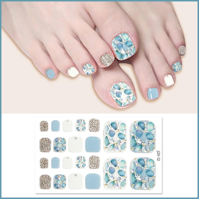 New waterproof toenail stickers with a trendy crystal glitter finish.